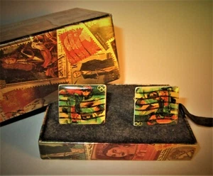 VINTAGE 1992 PAIR OF BOXED 'SLIDING INTO HOME' OLYMPIC STAMP CUFFLINKS - Picture 1 of 5