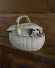Antique Edwardian Parian Ware Dog In Basket Trinket Box Ceramic