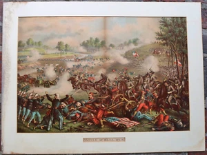 Antique BATTLE OF BULL RUN Chromolithograph PRINT 1889 - Kurz & Allison, Chicago - Picture 1 of 15