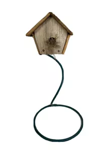 VTG Wood Bird House Metal Stand 13” Rustic Country Farmhouse Hand Crafted Decor - Bild 1 von 12