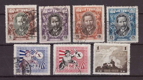 1928 Lithuania Mi 281-287 Tenth anniversary of Independence issue, used Cover
