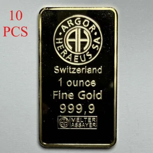 10 pcs Replica One Ounce 999 Gold Plated Swiss Gold Bar Commemorative Coin - Picture 1 of 8