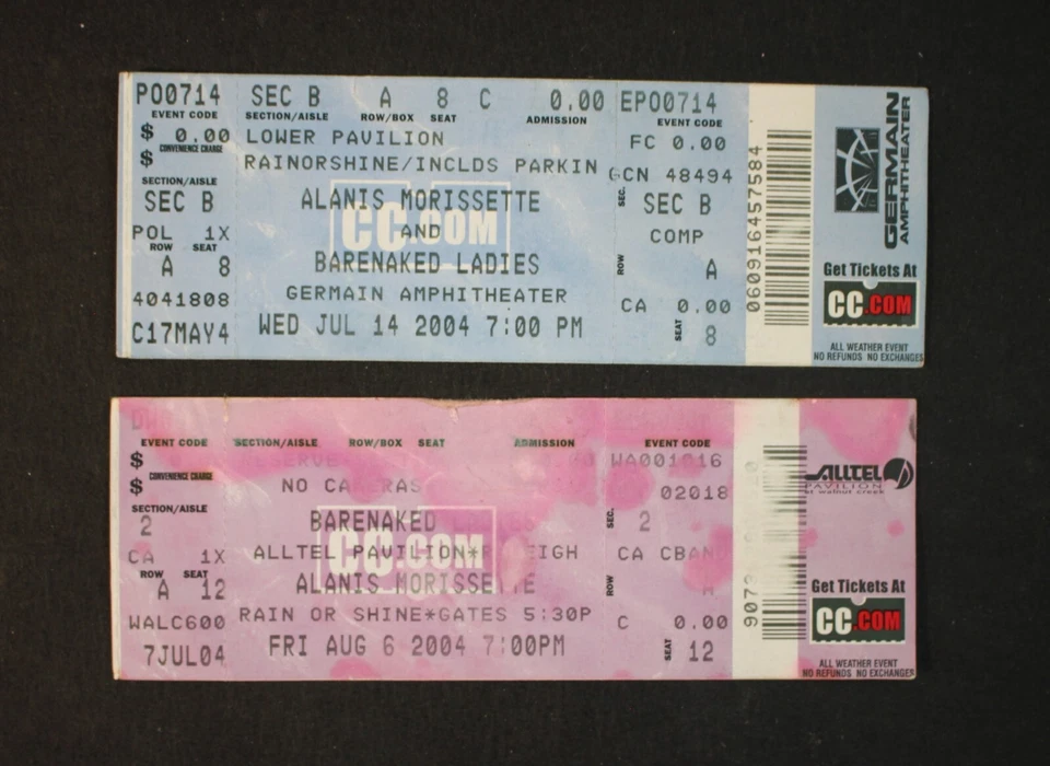 Boletos de ALANIS MORISSETTE y damas desnudas desnudas - 14/07/04 Ohio y 6/08/04 NC Foto 1 de 1