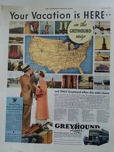 1934 Greyhound bus lines your vacation is here US map vintage ad - Picture 1 of 1