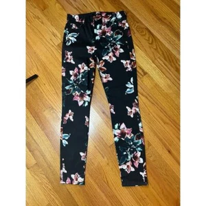7 for all Mankind Elegant Black Tropical Floral Print Skinny jeans size 25 $199 - Picture 1 of 5