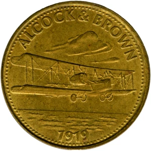 # SHELL 70's PROMOTIONAL TOKEN ☆ AVIATION SET • ALCOCK BROWN 1919 ☆ JETON ☆C7377 - Foto 1 di 4