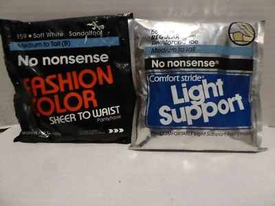 2 Pair No Nonsense Light Support  & Fashion Color Pantyhose Size B Tan & White - Image 1 of 2