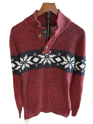 Suéter Nórdico American Eagle Para Hombre Rojo Copo de Nieve Vacaciones Navidad Grande Foto 1 de 4