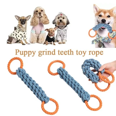 Pet Dog Pull Fetch Rope Knot Teeth Toy Pet Chew Tug Toys Braided Cotton Rope ☾ - Image 1 of 4
