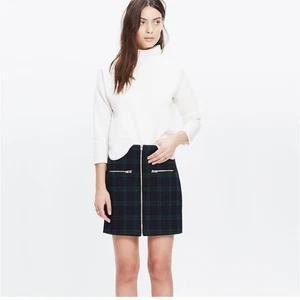 Madewell Black Watch Plaid Zip Front Mini Skirt Size 6 Wool Blend - Picture 1 of 6