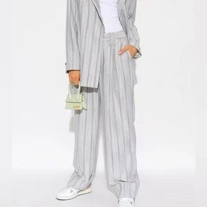 NWT GANNI Striped Trousers in Grey Phantom Stripe, Size 42 (US 10/12) - Picture 1 of 13