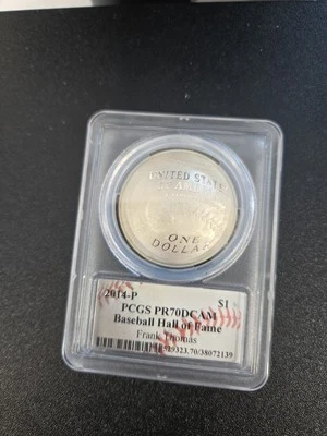 2014 Silver One Dollar PCGS PR70 Baseball Hall of Fame Frank Thomas HAND SIGNED - Image 1 of 3