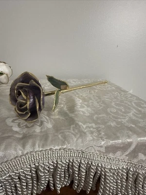 Stem Dipped 24k Gold Trim Red Rose In Gold Gift Box W/ Stand Black Rose - Image 1 of 2