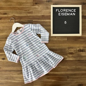 Florence Eiseman Blue Striped Cotton Pique Knit Embroidered Snowflake Dress 5 - Picture 1 of 9