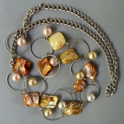 Collar Macy's Largo Mod Op Art Pastel Perla Cuelga Madreperla Chucky 39" Foto 1 de 4