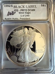 1992-S Silver Eagle - ICG BLACK LABEL - PR70 DCAM - 1 of 249 - Picture 1 of 3