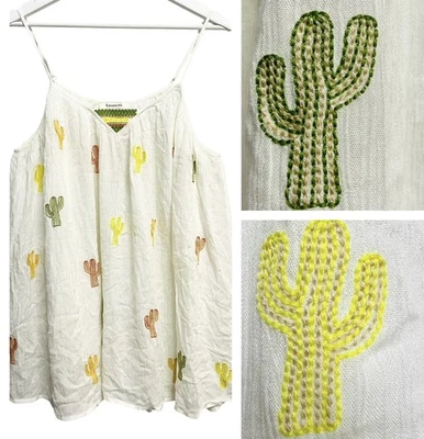 Vestido Francesca Feminino Pequeno Cacto Bordado Regata Alça Ajustável Boho Sum - Imagem 1 de 4