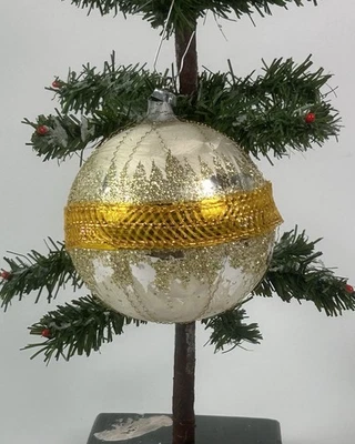 1242/25  1x alter Weihnachtsschmuck Christbaumschmuck Kugel  Leonischer Draht - Bild 1 von 3