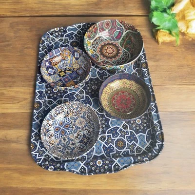 Turkish Gift Set, Metal Tray & 4 Bowls - Perfect for Housewarming Gift - Image 1 of 4
