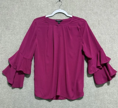 Banana Republic Shirt Womens Medium Purple Ruffle Flounce Sleeve Polyester Top - Image 1 of 4