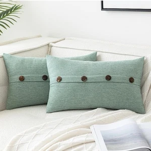 Pack of 2 Sage Green Throw Pillow Covers with Buttons 10 x 20 AQOTHES New - Picture 1 of 8