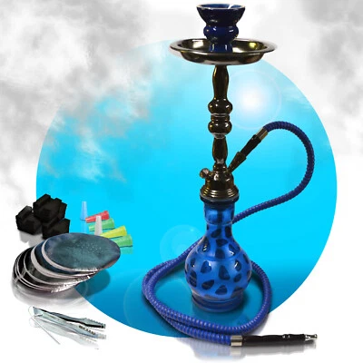 Shisha Wasserpfeife Hookah blau SET + Zubehör wählbar Leo 44,5cm Schlauch WP14BL - Bild 1 von 2