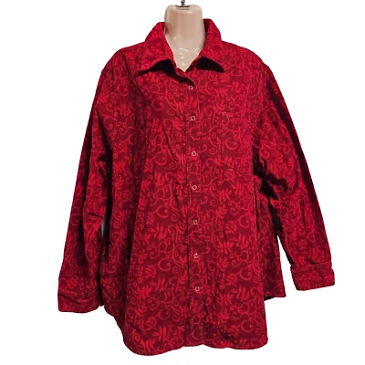 Blusa Camisa Top Pana A Presión Flory Desteñida Mujer Talla 22W/24W Roja Foto 1 de 4