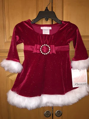 NWT BONNIE BABY Infant Girls Red Velvet Christmas Dress w/White Fur, 24 Months - Изображение 1 из 3