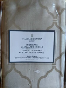 Williams Sonoma NWT 2Pc Home Iron Gate Jacquard Bedding 2 Euro Shams Tan Gold - Picture 1 of 4