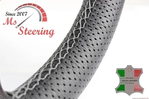 FOR LANCIA Aurelia 50-58 BLACK PERF LEATHER STEERING WHEEL COVER, GREY 2 STIT - Imagen 1 de 6
