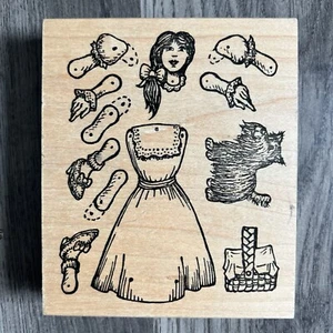 Sello de goma Visions of Ink Dorothy & Toto muñeca de papel de madera articulada - Imagen 1 de 3