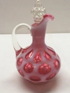 Fenton Cranberry Opalescent Coin Dot Cruet Smooth Top 6-1/2" With Stopper #1473 - Picture 1 of 5