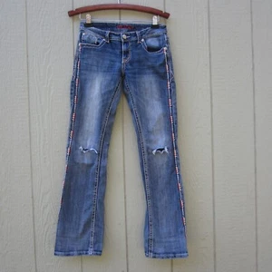 Grace In LA Bootcut Jeans Womens 29 Blue Distressed Embroidered Bling Rockabilly - Picture 1 of 24
