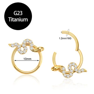 G23 Titanium Front CZ Snake Shape Nose Rings Helix Rook Body Piercing Jewelry - Picture 1 of 11