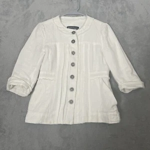 Nanette Lepore Jacket Blazer Women’s 4 Ivory Linen Cotton Frayed Coquette USA - Picture 1 of 17