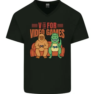 Videospiele T-Rex lustiges Bigfoot Dinosaurier Herren V-Ausschnitt Baumwolle T-Shirt - Bild 1 von 11