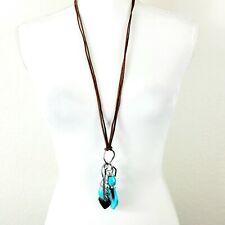 Cato Boho Romance Necklace Suede Cord Silver Tone Dyed Howlite 20" Drop Heart