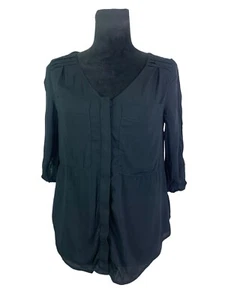 Edme & Esyllte Black Soft Rayon 3/4 Sleeve Button Up Top US Size 0 - Picture 1 of 9