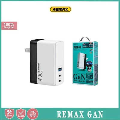 Cargador de pared Remax 100W GaN USB tipo C carga rápida 2C+U 3 puertos Foto 1 de 4
