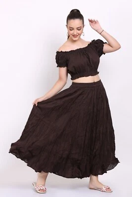 Wevez 12 yardas Egipcio Oriental Algodón Largo Maxi Elástico Cintura Falda Café Color Foto 1 de 4