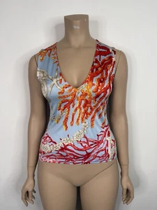 Vtg Versace Blue Coral Print Top IT46 US12 - Picture 1 of 9
