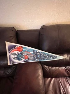 CHARLOTTE HORNETS VINTAGE 90s TRENCH MFG NBA BASKETBALL SPATTER SPELLOUT PENNANT - Picture 1 of 11