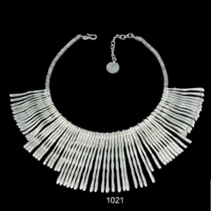 Edle Stäbchen Ethno Kette Statement Gothic Mittelalter Metall Silber Schmuck - Picture 1 of 1
