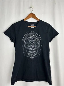 Harley Davidson Folsom Black Short Sleeve T Shirt Big Girls Large Sugar Skull - Picture 1 of 15