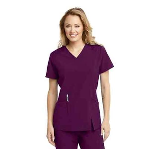 BARCO ONE WELLNESS WOMEN V-NECK 4 POCKET TOP, NAVY, CIEL, BLACK, GREY, WINE, NWT - Picture 1 of 15