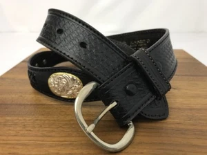 Vintage Western Concho Gürtel Schwarz Leder Silber Gold Elegant Damen Herren 34 Medium - Bild 1 von 9