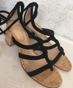 Gianvito Rossi Sandle Black Suede Ankle Wrap Strap Cork Trim & Heel Size 40 NEW - Picture 1 of 9
