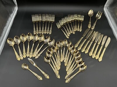 52 PC Lot Gold STAINLESS CHINA Flatware Set Service For 8 - Image 1 of 4