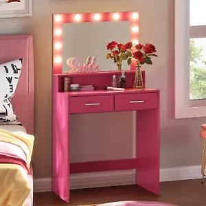 Vanity with 3 Colors Vintage Bulbs, Storage Vanity - Perfect for the Home-Pink - Picture 1 of 6