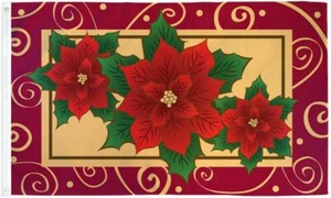 Poinsettias Flag 3x5ft Holiday House Flag Seasonal Decor Christmas Flag Flowers - Picture 1 of 2